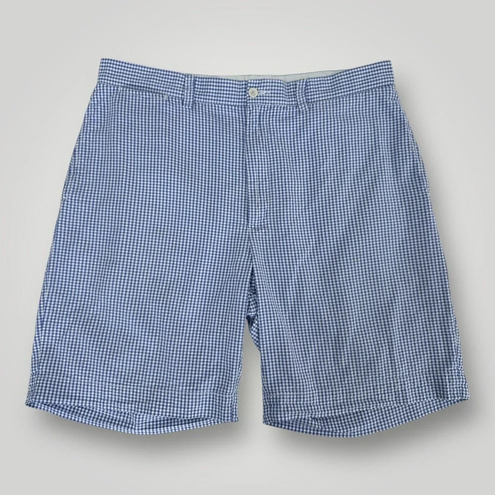 Polo Ralph Lauren Gingham‎ Shorts Mens 36 Blue White Cotton Chino Flat Front